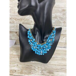 Aqua Bead Mesh Statement Bib Chunky Necklace New With Macy’s Tag Maximalist